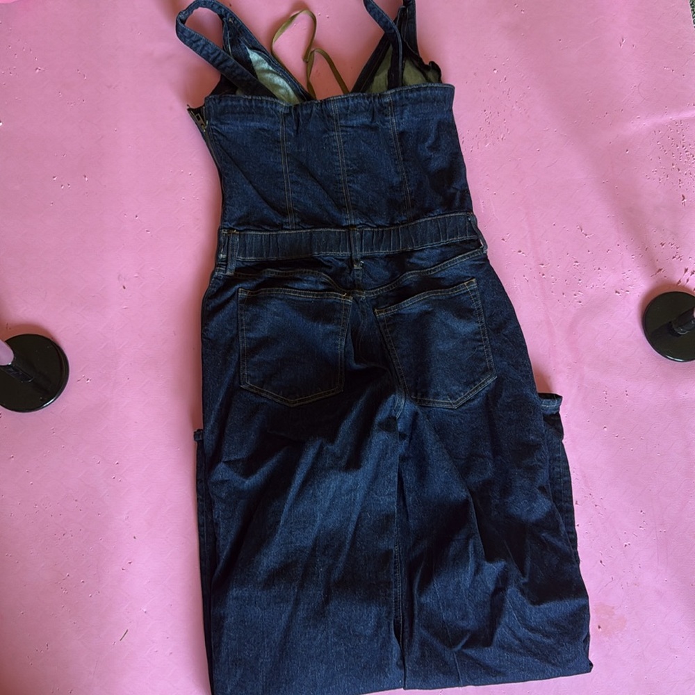 Dark Indigo Lace-Up Denim Jumpsuit - Picture 3 of 4